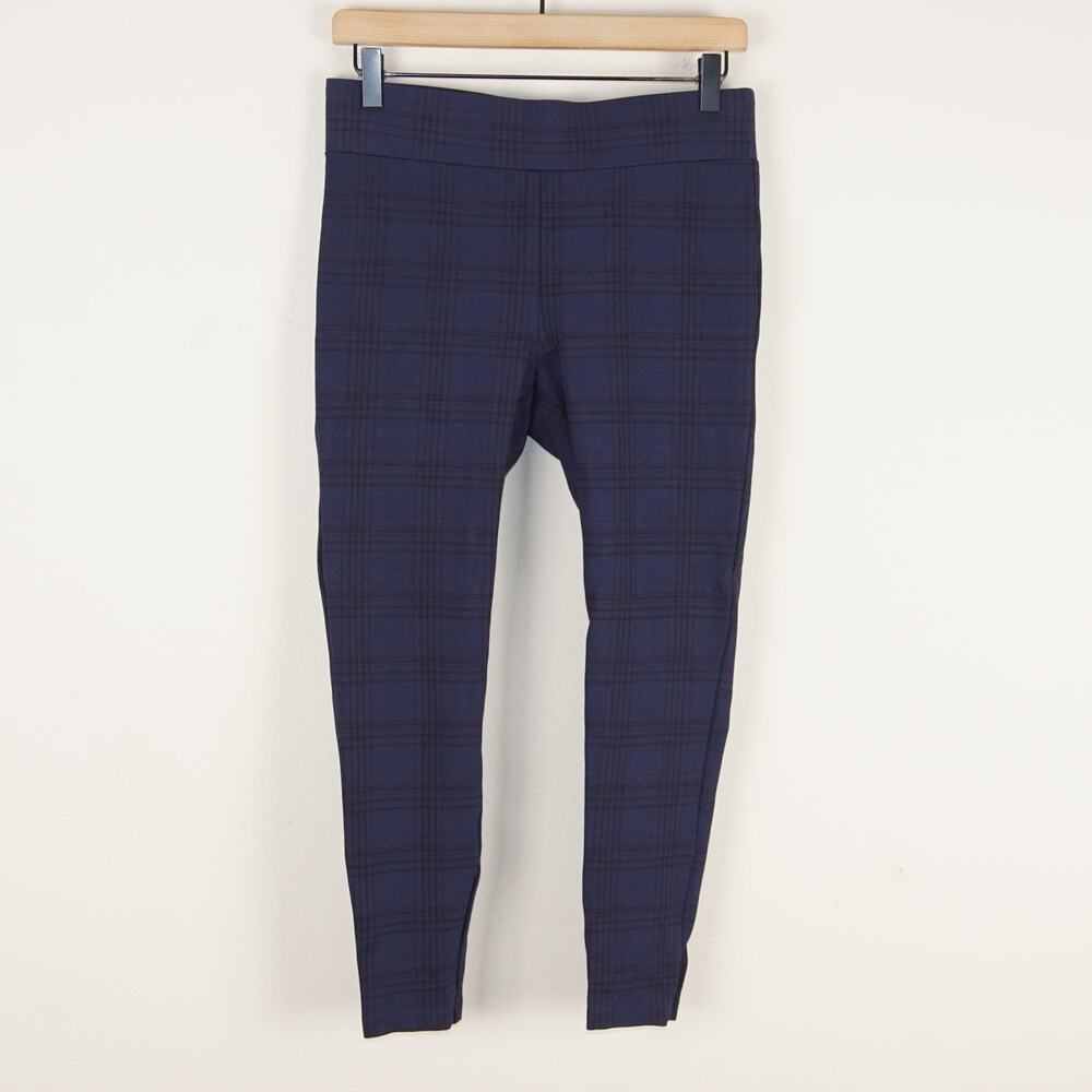 Ann Taylor Loft Buffalo Plaid Ponte Knit Blue Legging Womens Sz M Petite